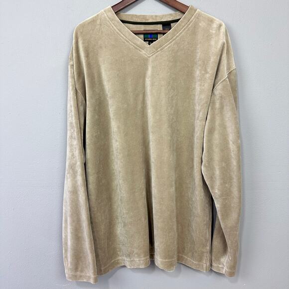 Vintage 90s Velour Sweatshirt Colours‎ Alexander Julian Size XL Beige Tan Velvet - Picture 1 of 8